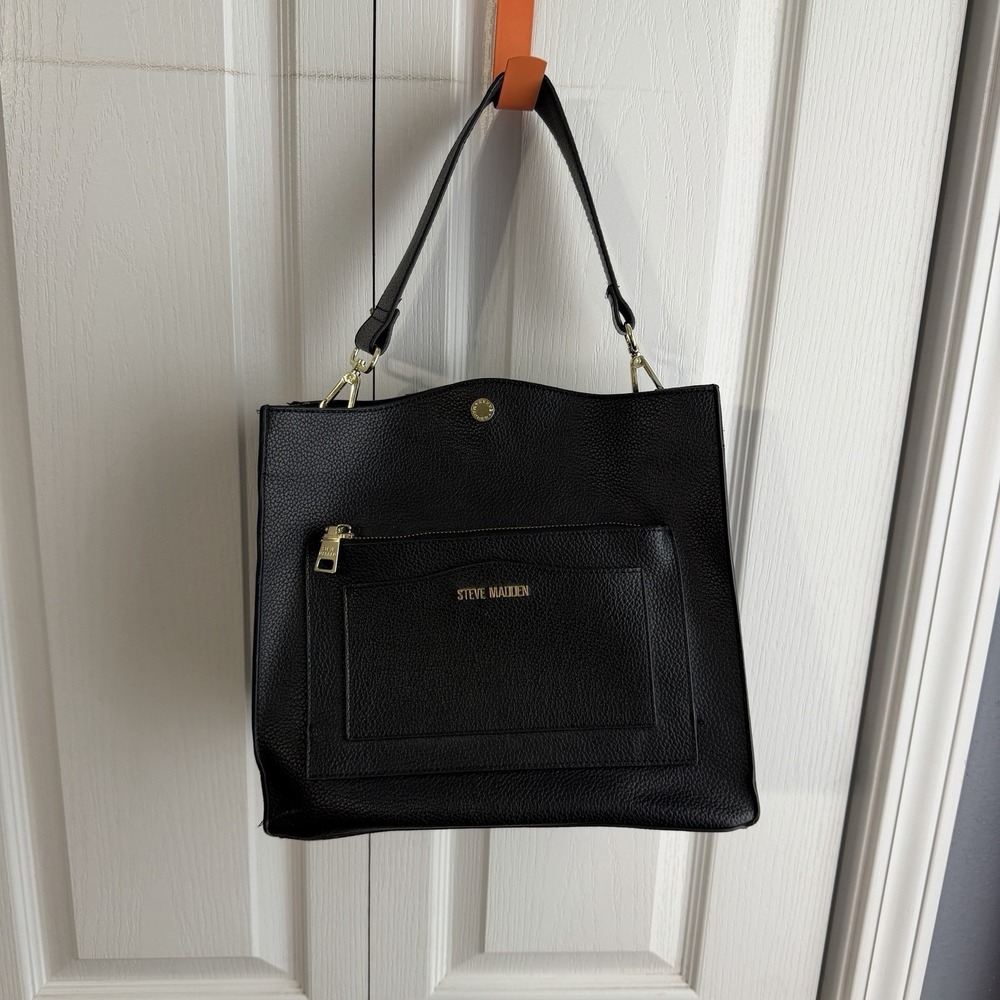 Steve Madden Black Pebble Faux‎ Leather Shoulder Bag Purse Travel Office Preppy